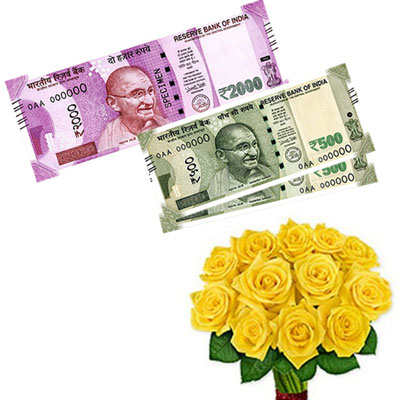 "Cash - Rs. 3,001 with  Yellow flowers - Click here to View more details about this Product